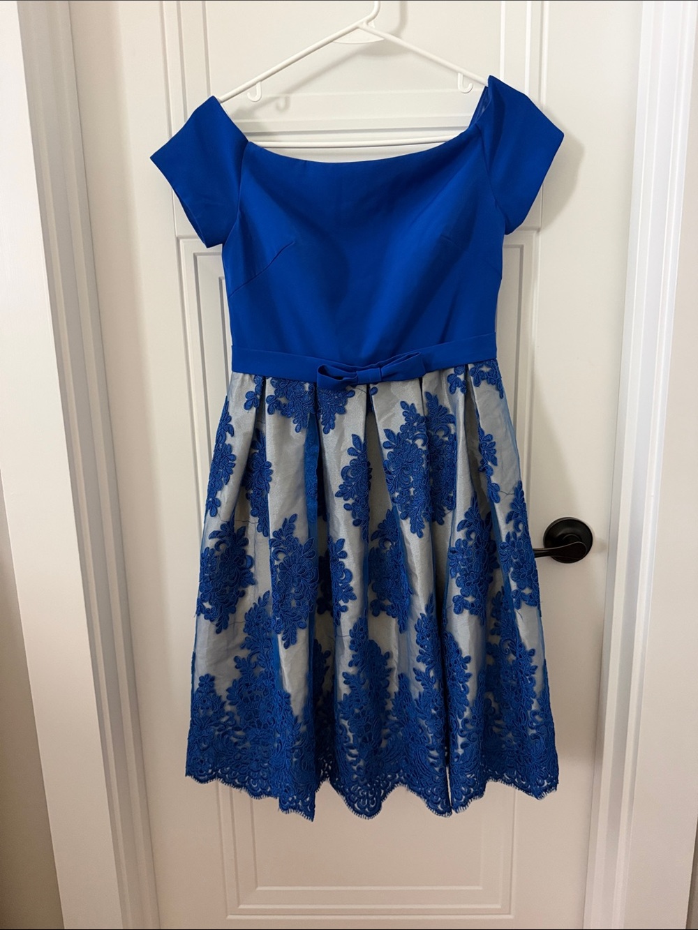 JJ’s House Royal Blue Floral Lace Fit-and-Flare Dress